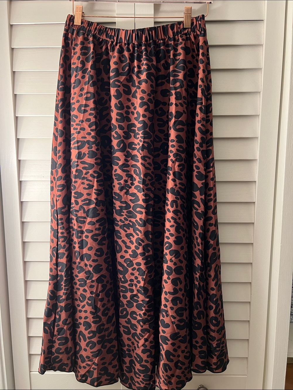 Rust Animal Print Midi Skirt with Elastic Waist